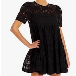 Aqua Black Lace Short Sleeve Dress
